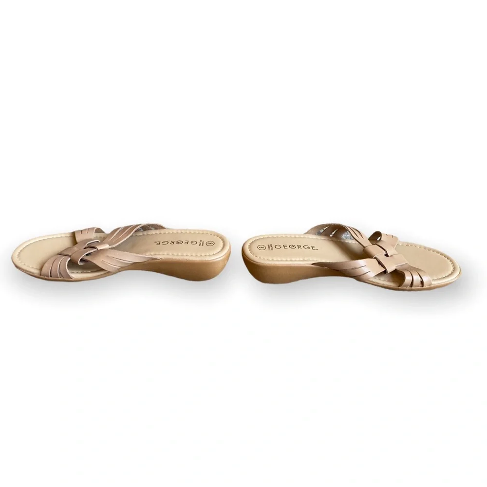 George Tan Leather Slide Sandals for Women